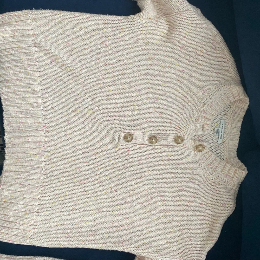 American Eagle Henley Knit Pink Cotton Sweater XS - Picture 6 of 8